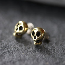 Yellow Brass Skull Stud Earrings