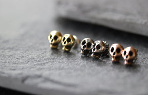 Rose Brass Skull Stud Earrings