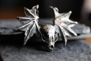 Sterling Silver Bat Skull & Wing Necklace
