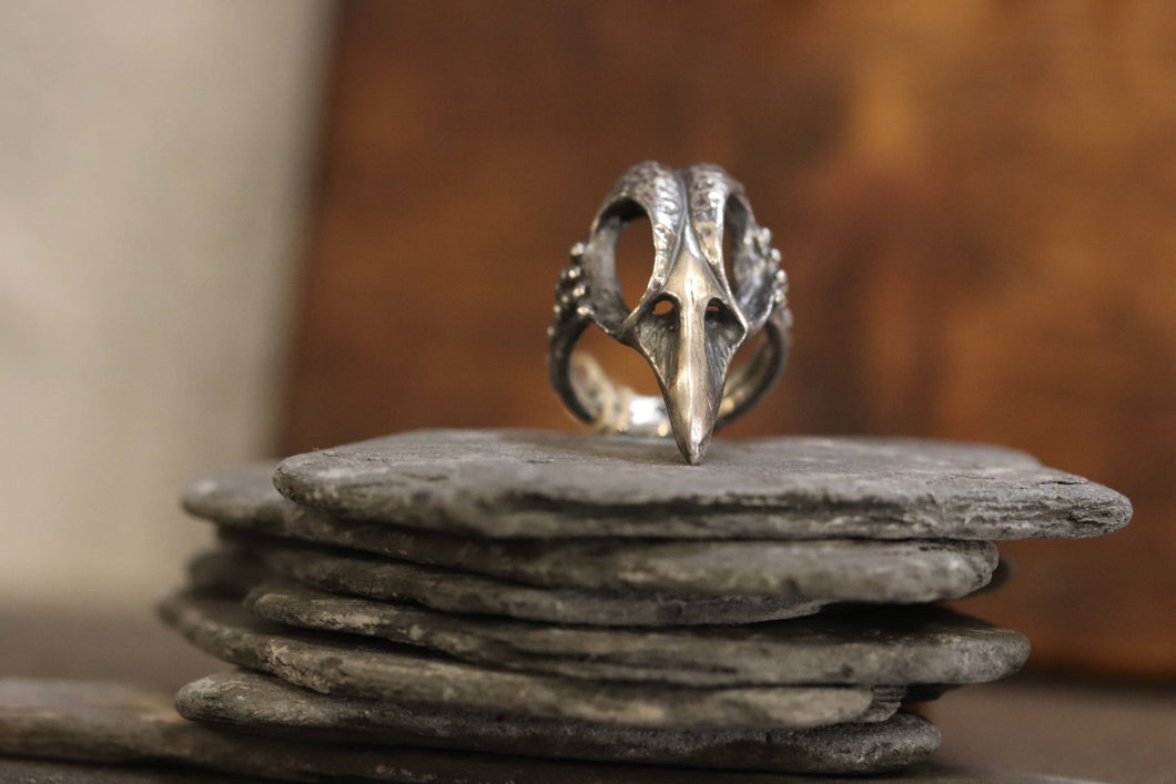 Unisex Sterling Silver Bird Skull Ring