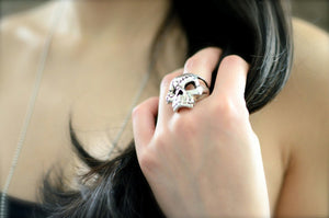 Sterling Silver Flower Skull Ring
